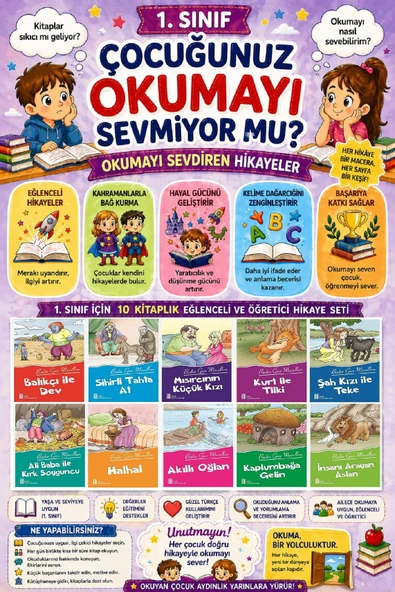 1.Sınıf Okumayı Sevdiren 10 lu Hikaye Seti 9 (16 sayfa) ürün görseli 1