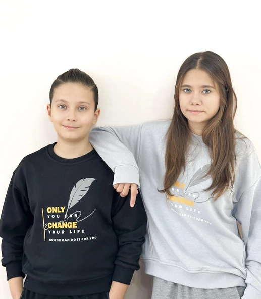 Sıfır Yaka Baskılı Sweat - Resim 5