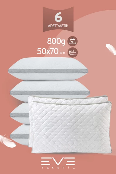 6 Adet Klimax Serisi Kılıflı Fermuarlı Klimali Antialerjik Silikon Elyaf Yastık 50x70cm 900 gr ürün görseli 1