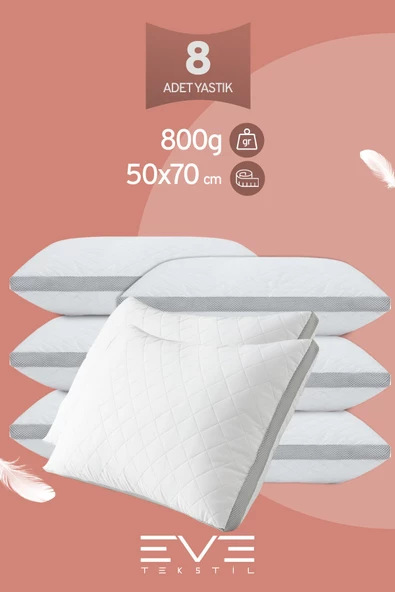 8 Adet Klimax Serisi Kılıflı Fermuarlı Klimali Antialerjik Silikon Elyaf Yastık 50x70cm 900 gr ürün görseli 1