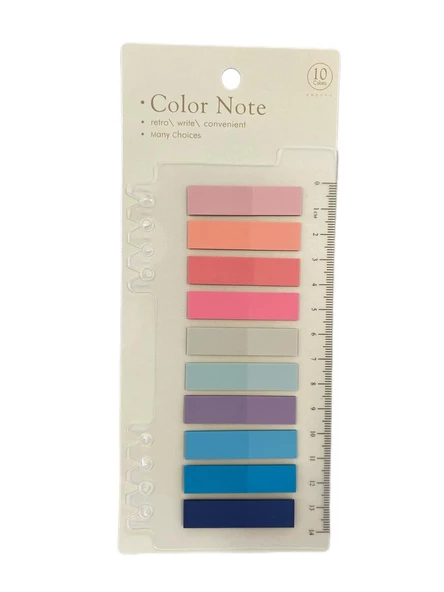 Hayal sepeti 10 Renkli Cetvelli pembe-somon-mavi-yesil-laci Tonları Şeffaf Pet  Postit / Post-it ürün görseli 1