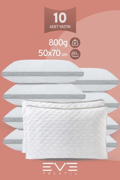 10 Adet Klimax Serisi Kılıflı Fermuarlı Klimali Antialerjik Silikon Elyaf Yastık 50x70cm 900 gr ürün görseli 1
