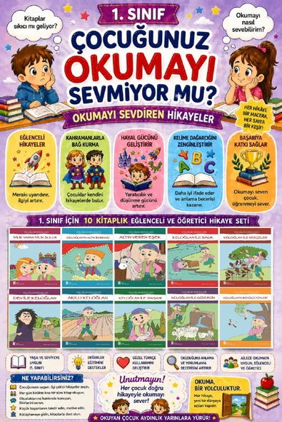 1.Sınıf Okumayı Sevdiren 10 lu Hikaye Seti 10 (16 sayfa) ürün görseli 1