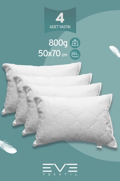 4 Adet Diamant Plus Kılıflı Fermuarlı Yıkanabilir Antialerjik Silikon Elyaf Yastık 50x70cm 800 gr ürün görseli 1