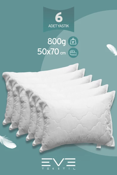 6 Adet Diamant Plus Kılıflı Fermuarlı Yıkanabilir Antialerjik Silikon Elyaf Yastık 50x70cm 800 gr ürün görseli 1