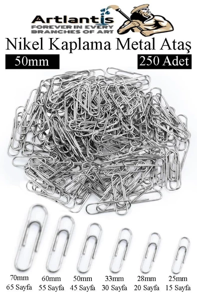 Büyük Metal Ataş No 5 50 mm 250 li 1 Paket Nikel Kaplama Metal Ataç Dayanıklı Paslanmaz 45 Sayfa Kapasite Jumbo Dev Ataş ürün görseli 1
