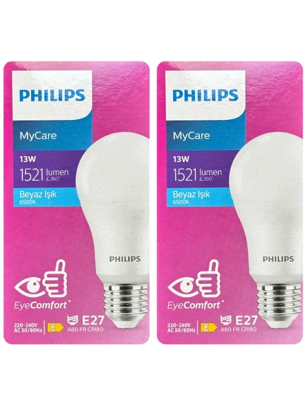 Philips 13W (100W) 6500K (Beyaz Işık) E27 Duylu Led Ampul (2 Adet) ürün görseli 1