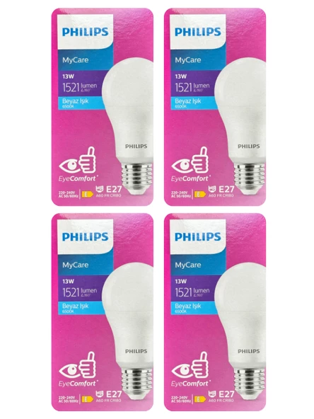 Philips 13W (100W) 6500K (Beyaz Işık) E27 Duylu Led Ampul (4 Adet) ürün görseli 1
