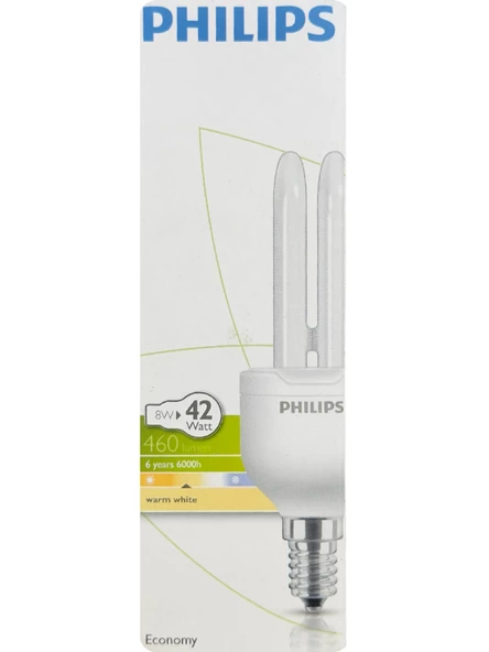 Philips 8W (42W) 2700K (Sarı Işık) E14 Duylu (İnce Duy) Floresan Ampul ürün görseli 1