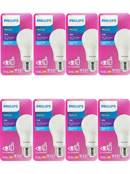Philips 13W (100W) 6500K (Beyaz Işık) E27 Duylu Led Ampul (8 Adet) ürün görseli 1