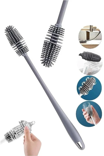 THREESTEP Silikon Uzun Saplı Cam Şişe Bardak Kavanoz Biberon Yıkama Fırçası Temizleme Fırçası ürün görseli 1