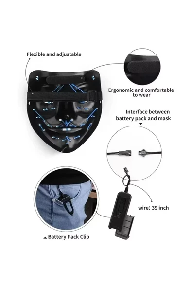 THREESTEP LED Neon maske yetişkinler maske karanlıkta büyümek maskeleri cadılar bayramı ürün görseli 1