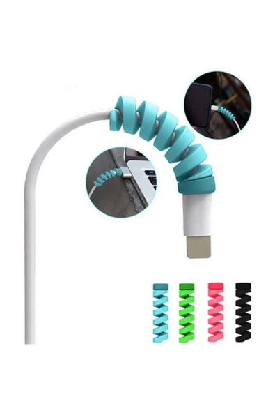 THREESTEP Micro USB - Type C - iPhone lightning Kablo Spiral Kablo Koruyucu Mavi 1 ADET - Resim 2