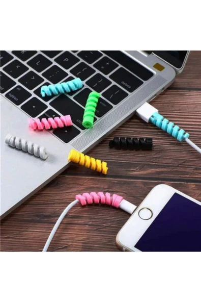 THREESTEP Micro USB - Type C - iPhone lightning Kablo Spiral Kablo Koruyucu Mavi 1 ADET - Resim 3