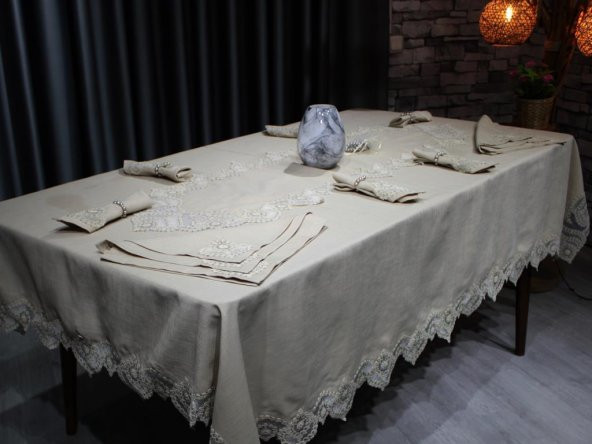 Çeyiz Diyarı Kar Tanesi 26 Parça Masa Örtüsü Takımı Cappucino ürün görseli 1