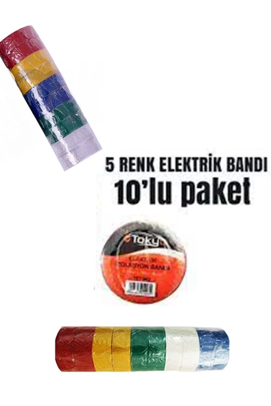 Tokyo Renkli Elektrik Bandı Izole Bant Izolasyon Bandı 10 Adet 5 Renk ürün görseli 1