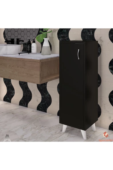 Egecan Mobilya Siyah Tek Kapaklı 3 Raflı Banyo Dolabı Havlu Dolabı Sabunluk Kiler Dolabı Erzak Dolabı Ekmek Dolabı ürün görseli 1
