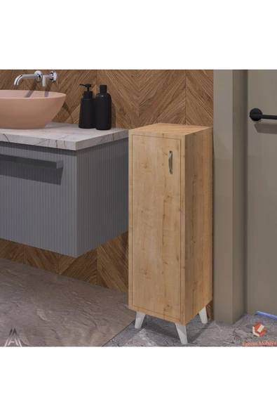 Egecan Mobilya Meşe Tek Kapaklı 3 Raflı Banyo Dolabı Havlu Dolabı Sabunluk Kiler Dolabı Erzak Dolabı Ekmek Dolabı ürün görseli 1