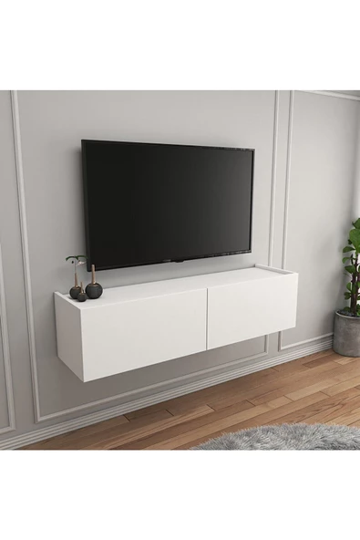 Egecan Mobilya Beyaz 90 Cm Tv Ünitesi Tv Sehpası Duvar Rafı Kitaplık ürün görseli 1