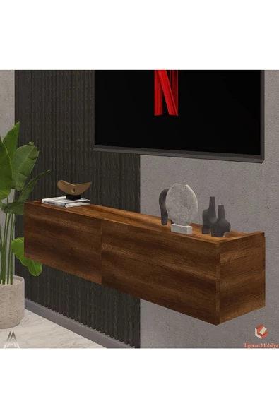 Egecan Mobilya Ceviz 90 cm Tv Ünitesi Tv Sehpası Duvar Rafı Kitaplık ürün görseli 1