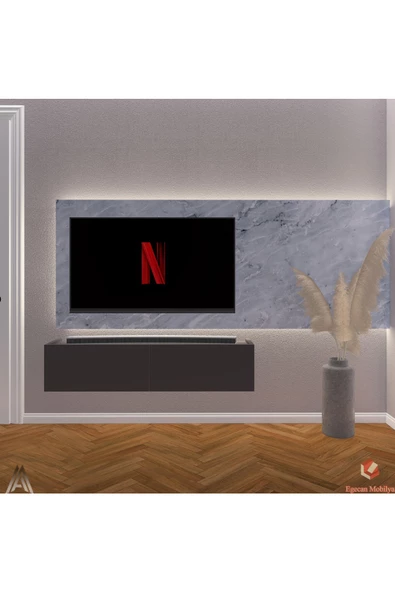 Egecan Mobilya Antrasit 120 Cm Tv Ünitesi Tv Sehpası Duvar Rafı Kitaplık ürün görseli 1