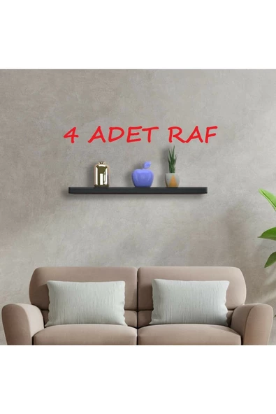 Egecan Mobilya Siyah 4 lü Set Duvar Rafı Gizli Raf Uçan Raf 50-50-50-50 ürün görseli 1