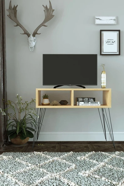 Egecan Mobilya Meşe Salon Oturma Odası Tv Ünitesi Tv Sehpası Ayaklı Tv Ünitesi Tv Standı Kitaplık Duvar Rafı ürün görseli 1