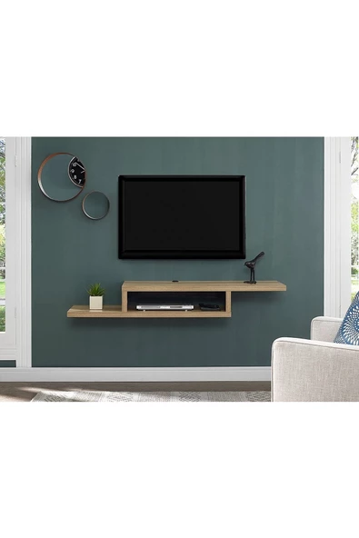 Egecan Mobilya Meşe 180 cm Tv Ünitesi Tv Standı Duvar Rafı Kitaplık ürün görseli 1