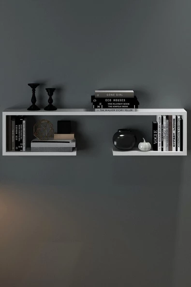 Egecan Mobilya Beyaz 80 Cm Duvar Rafı Kitaplık ürün görseli 1