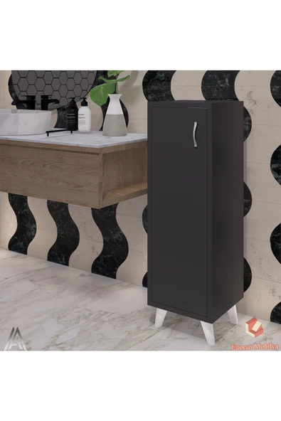 Egecan Mobilya Antrasit Tek Kapaklı 3 Raflı Banyo Dolabı Havlu Dolabı Sabunluk Kiler Dolabı Erzak Dolabı ürün görseli 1