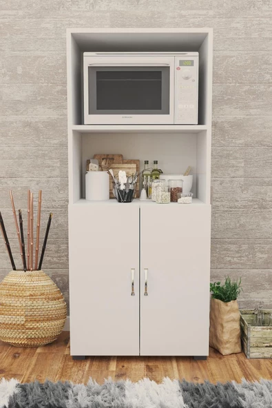 Egecan Mobilya 143 cm 2 Kapaklı Bölmeli Mikrodalga Fırın Dolabı Mini Fırın Mutfak Dolabı 2 Kapılı Erzak Dolabı ürün görseli 1