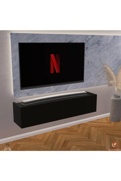 Egecan Mobilya Siyah 80 Cm Tv Ünitesi Tv Sehpası Duvar Rafı Kitaplık ürün görseli 1