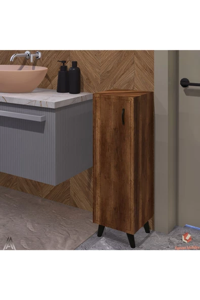 Egecan Mobilya Ceviz Tek Kapaklı 3 Raflı Banyo Dolabı Havlu Dolabı Sabunluk Kiler Dolabı Erzak Dolabı Ekmek Dolabı ürün görseli 1