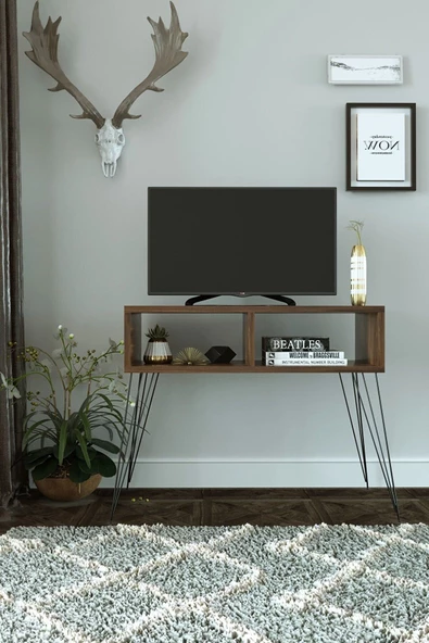Egecan Mobilya Ceviz Salon Oturma Odası Tv Ünitesi Tv Sehpası Ayaklı Tv Ünitesi Tv Standı Kitaplık Duvar Rafı ürün görseli 1