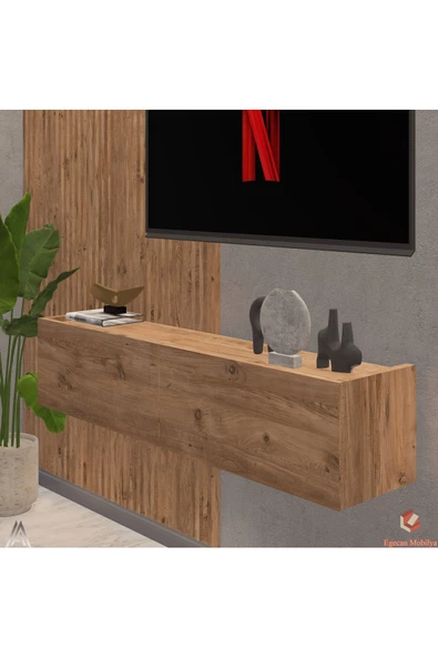 Egecan Mobilya Atlantik Çam 100 Cm Tv Ünitesi Tv Sehpası Duvar Rafı Kitaplık ürün görseli 1