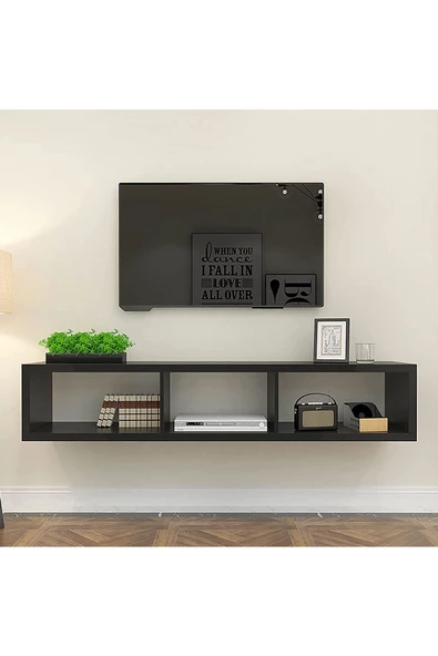 Egecan Mobilya Siyah 140 cm Tv Ünitesi Tv Sehpası Tv Standı Duvar Rafı Kitaplık ürün görseli 1