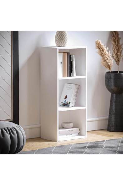 Egecan Mobilya Beyaz 3 Raflı Kitaplık Ofis Ev Dosya Kitap Dolabı Kitap Rafı ürün görseli 1