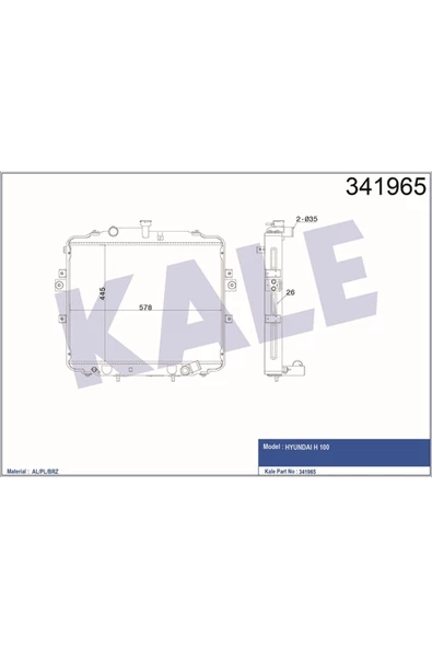 KALE Radyatör Brazing H100 04 Ac Klimasız Mek 445×580×26 Al-plklr-341965 25310-4f210 25310-4f210 ürün görseli 1