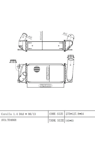 Oto101 TURBO RADYATORU INTERCOLER TOYOTA COROLLA - AURIS 1,4 D4D 2013-2018 179400N080 ürün görseli 1
