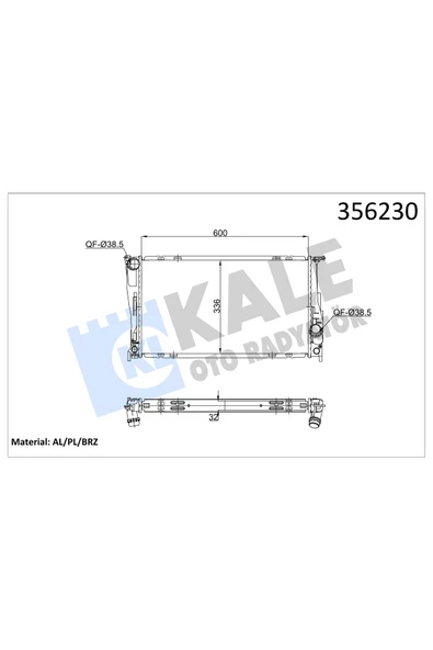 KALE SU RADYATOR 32MM (BMW 1 (E82,E88) 07 / 13 , 3 (E90,E91,E92,E93) 06 / 13 , X1 (E84) 11 / ürün görseli 1