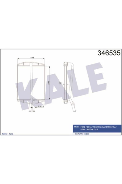 KALE OTO Radyatör 346535 Kalorifer Radyatörü Ka 01- Puma 97- / Mazda 121 III 96- Brazıng ürün görseli 1