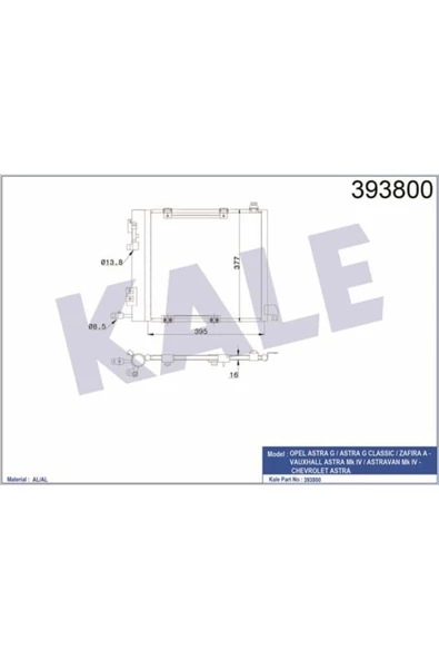 KALE OTO Radyatör 393800 Klima Radyatörü Astra G 98- 1.7 Td 2.0 Td 2.2 Td Zafira A 99- 425X400X18 ürün görseli 1