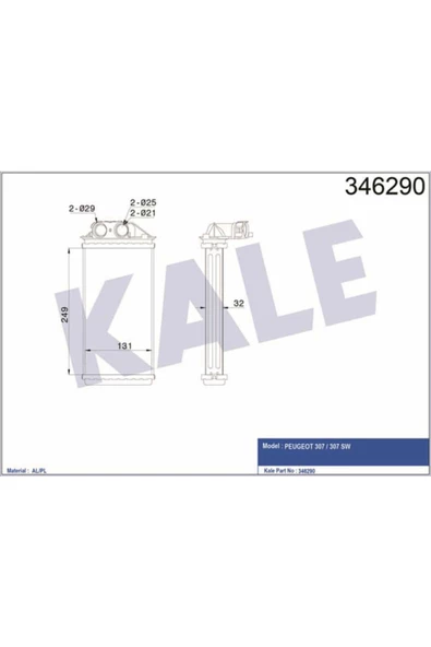 KALE OTO Radyatör 346290 Kalorifer Radyatörü 307 00- 1.4 HDI 1.6 HDI 2.0 HDI ürün görseli 1