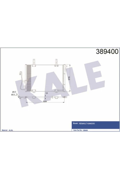 KALE OTO Radyatör 389400 Klima Radyatörü Kangoo 98-03 528X348X16 ürün görseli 1