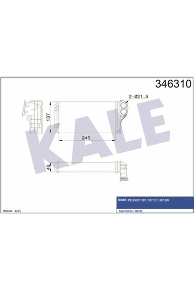 KALE OTO Radyatör 346310 Kalorifer Radyatörü 307 01- Behr Tip Otomatik Klima 242X135X42 ürün görseli 1