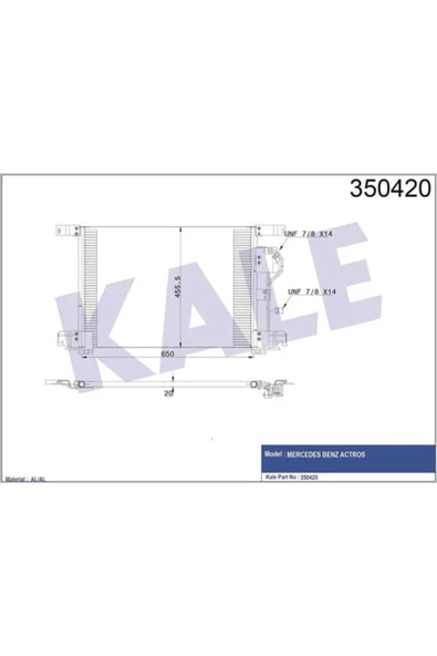 KALE Oto Radyatör 350420 Kondenser Al/Brz Mercedesactros 676×456×20 ürün görseli 1
