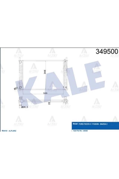 KALE Oto Radyatör 349500 Radyatör Fiesta Fusıon 1.4TDCI 02- ürün görseli 1