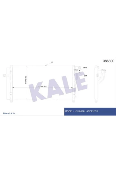 KALE OTO Radyatör 386300 Klima Radyatörü Accent Era 06- Al Al 634X348X16 ürün görseli 1