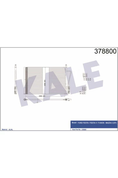 KALE OTO Radyatör 378800 Klima Radyatörü Fiesta V 01- Fusion 01- / Mazda 2 03- 580X361X16 ürün görseli 1