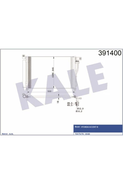 KALE OTO Radyatör 391400 Klima Radyatörü Accent Accent III Era 06- Al Al 580X350X18 ürün görseli 1